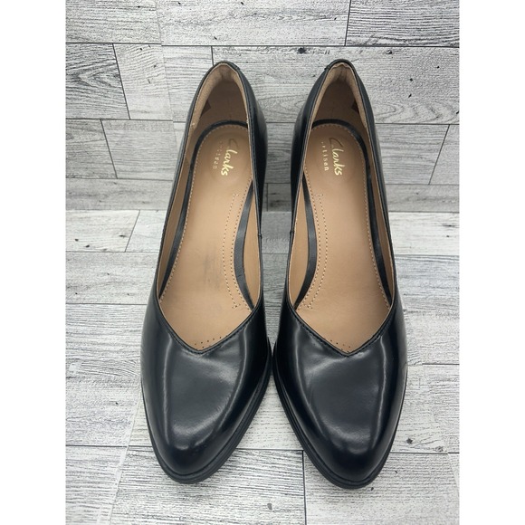 Clarks Shoes - Clarks Artisan Kadri Leah Leather Pumps Black 3" Block Heel Comfort Size 7M